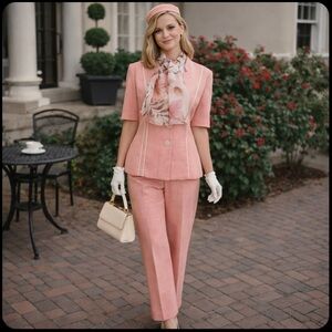 Vintage MISS DORBY Salmon 3 Pc. Pants Shirt Scarf Set